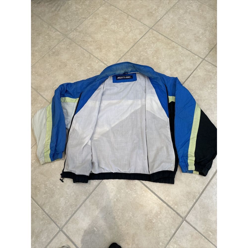 VTG Mighty Mac Blue Black Color block Nylon Full Zip Windbreaker Sz L Jacket - Picture 8 of 10